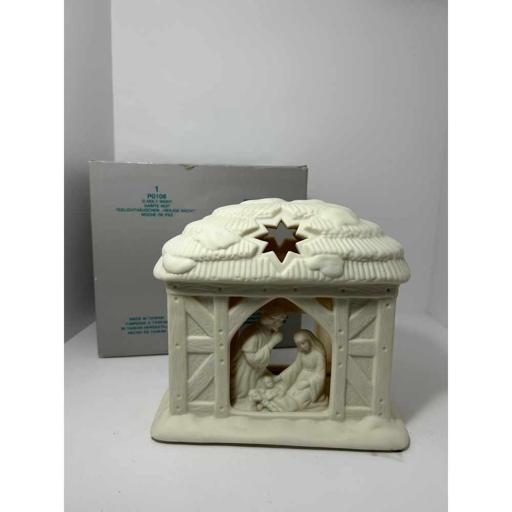 Partylite‎ O Holy Night Nativity Stable Bisque Porcelain Tealight Holder P0108